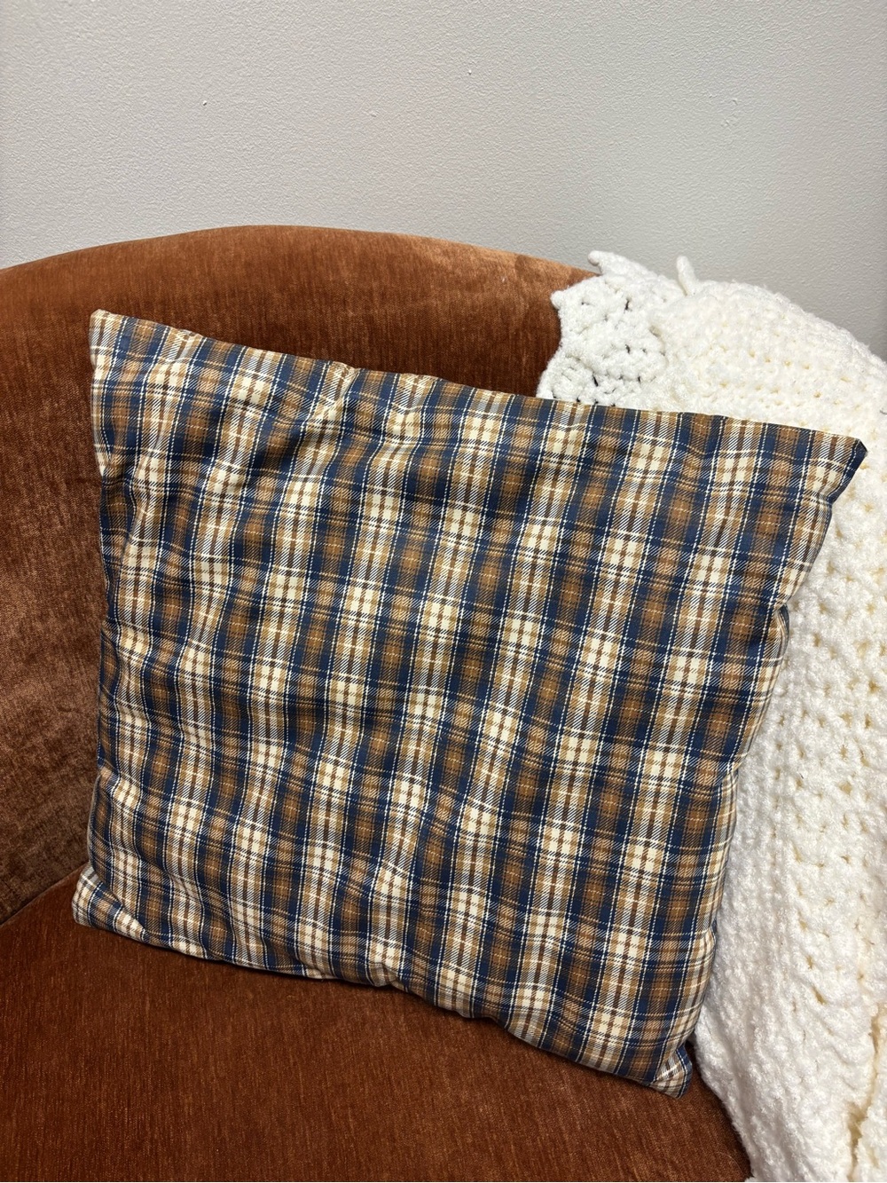 Plaid Decorative Throw Pillow in Blue and Brown - Brand Unspecified